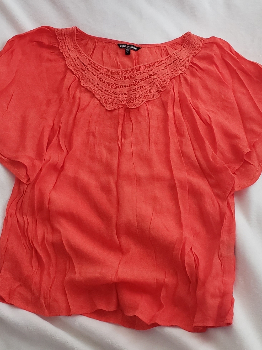 Coral Crochet Yoke Flutter Sleeve Top